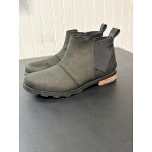Sorel Emelie Chelsea Boots Black Waterproof Leather Ankle NL2671-010 Womens 8.5